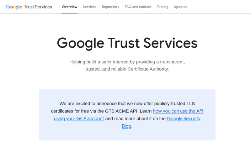 The front page of pki.goog