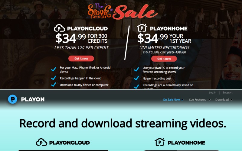 The front page of playon.tv