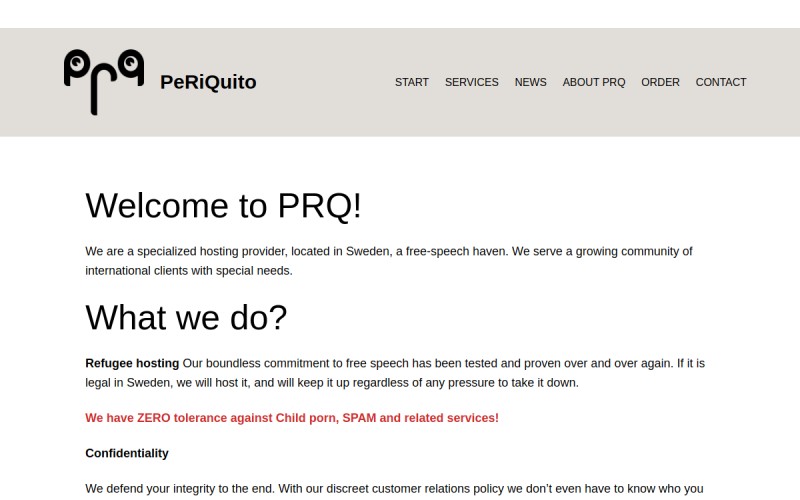 The front page of prq.se