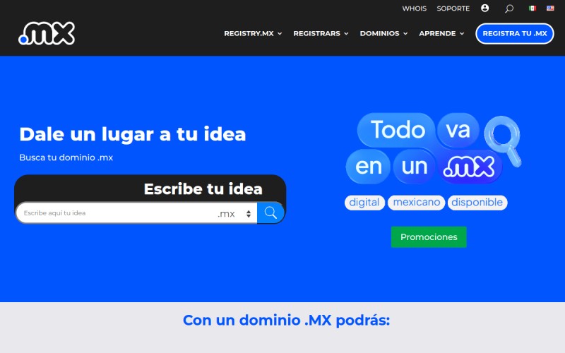 The front page of registry.mx