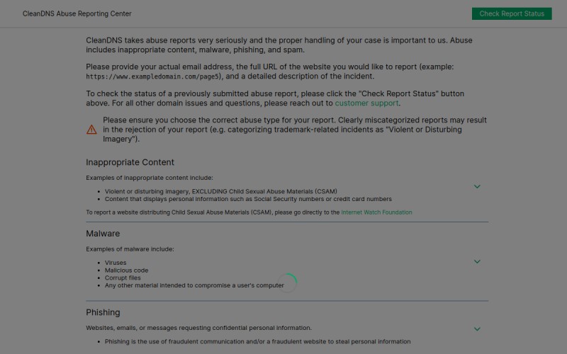 The front page of report-abuse.online