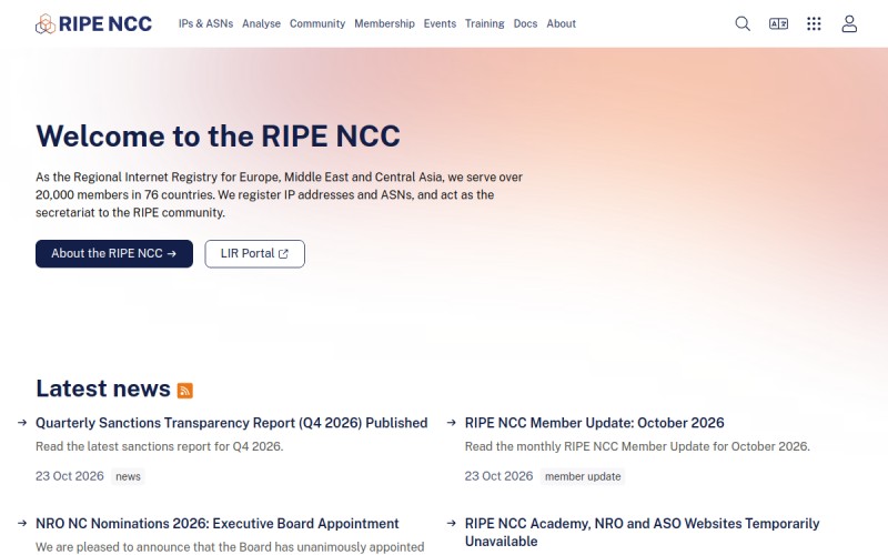 The front page of ripe.net