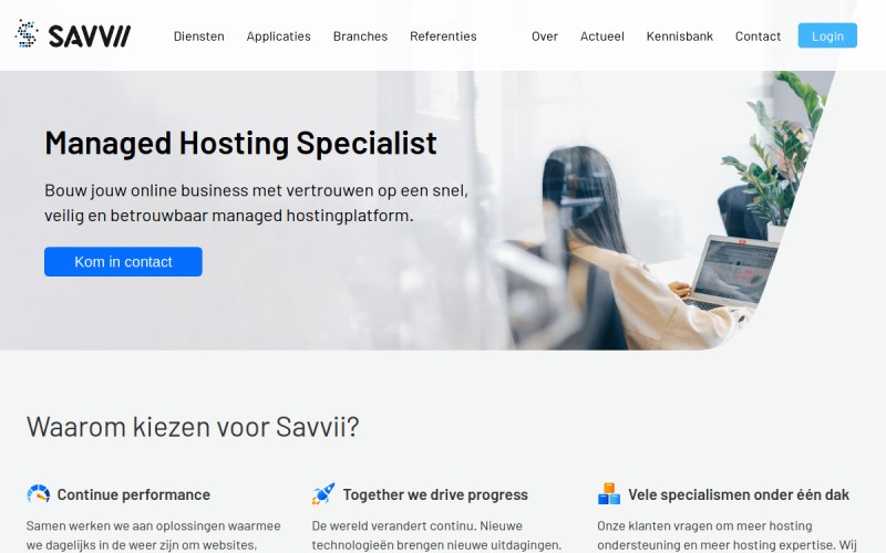 The front page of savvii.com