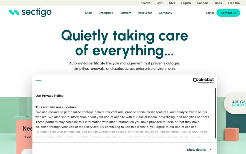 The front page of sectigo.com