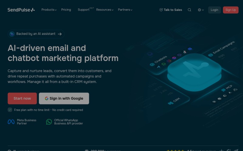 The front page of sendpulse.com