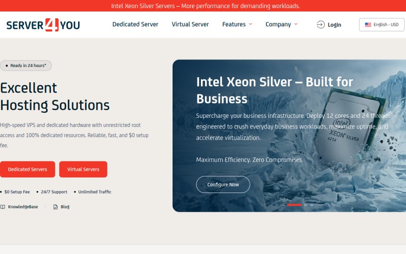 The front page of server4you.com