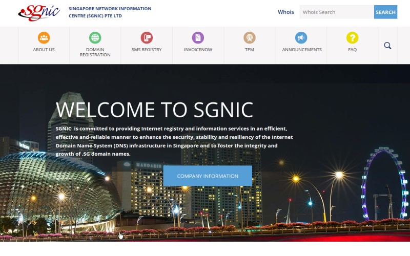 The front page of sgnic.sg
