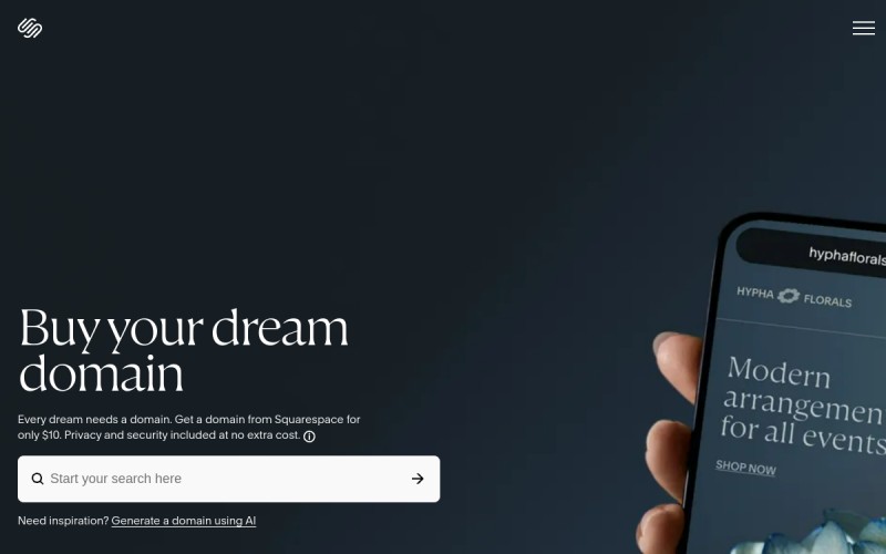 The front page of squarespace.domains