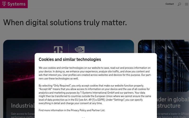 The front page of t-systems.com