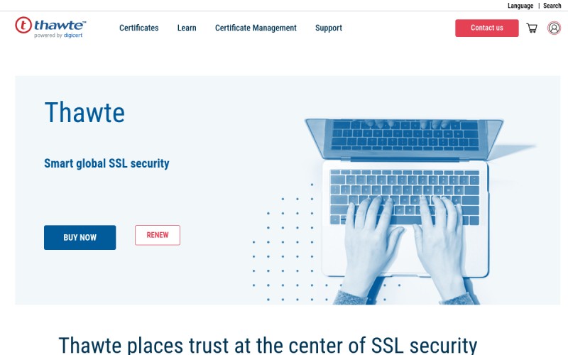 The front page of thawte.com