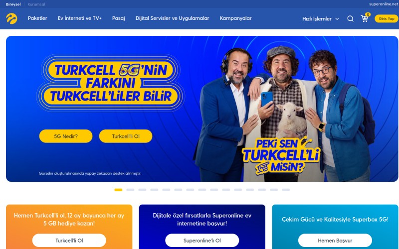 The front page of turkcell.com.tr