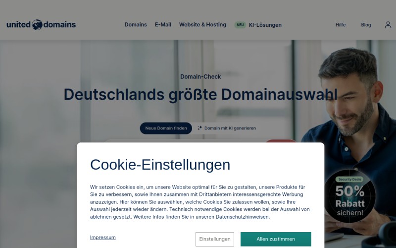 The front page of united-domains.de