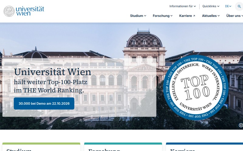 The front page of univie.ac.at