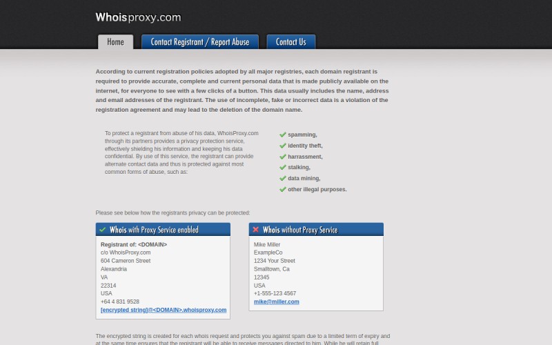 The front page of whoisproxy.org