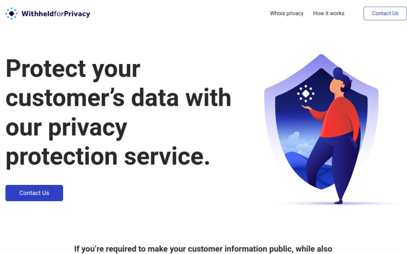 The front page of withheldforprivacy.com