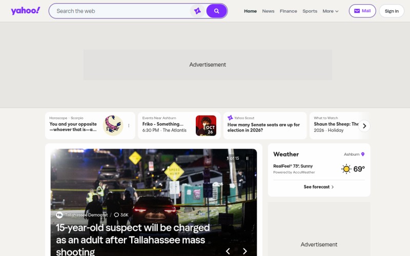 The front page of yahoo.com
