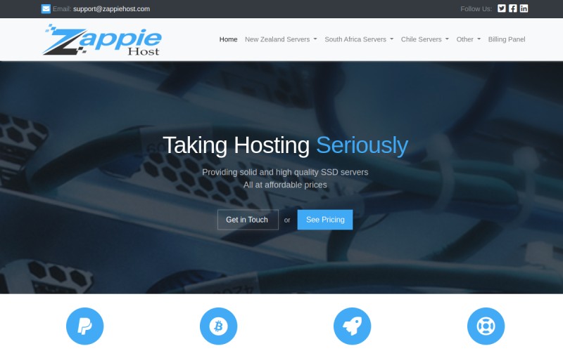 The front page of zappiehost.com