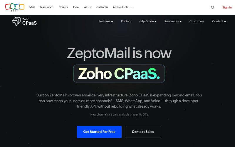 The front page of zeptomail.net