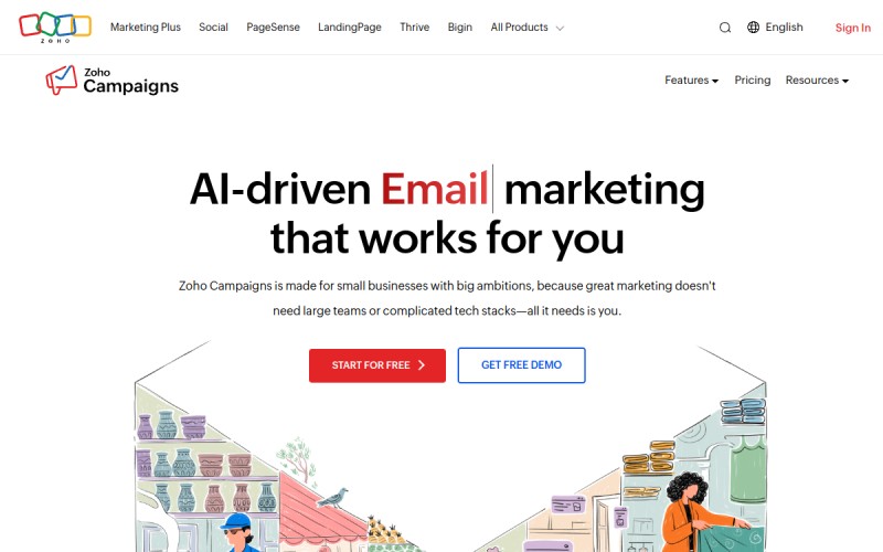 The front page of zohocampaigns.com